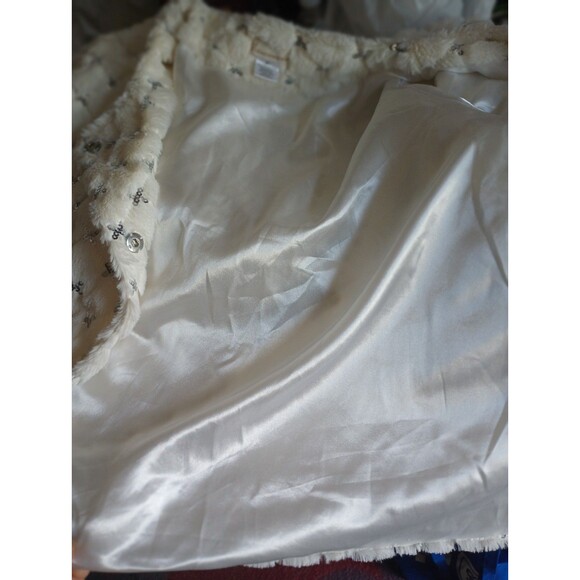 Collection Eighteen Faux Fur Silver Bling White Large Women's Snap Lined Jacket - Picture 7 of 8